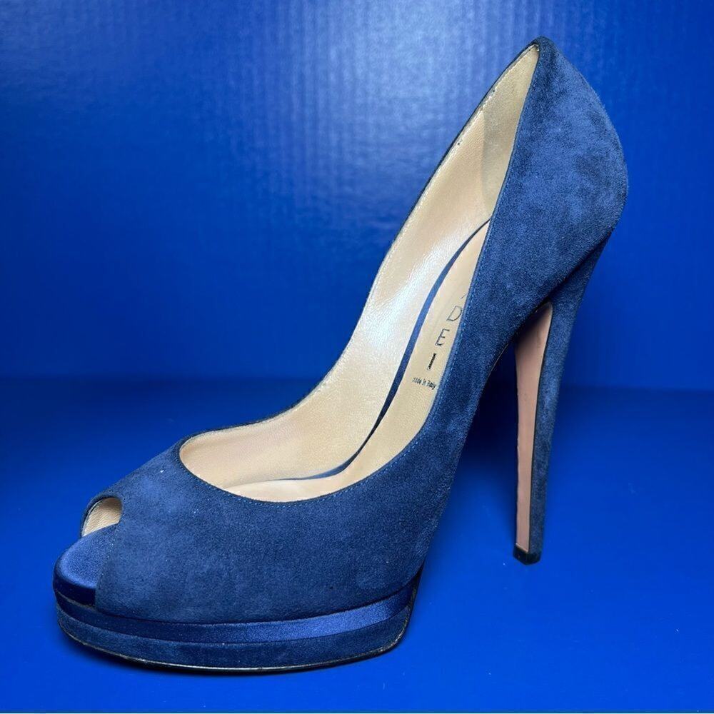 Casadei Womens Peep Toe Blue Suede High Stiletto Platform Heels 8.5B